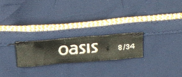 Oasis Women Blue V-Neck Shift Dress Size 8 Knee Length Lightweight