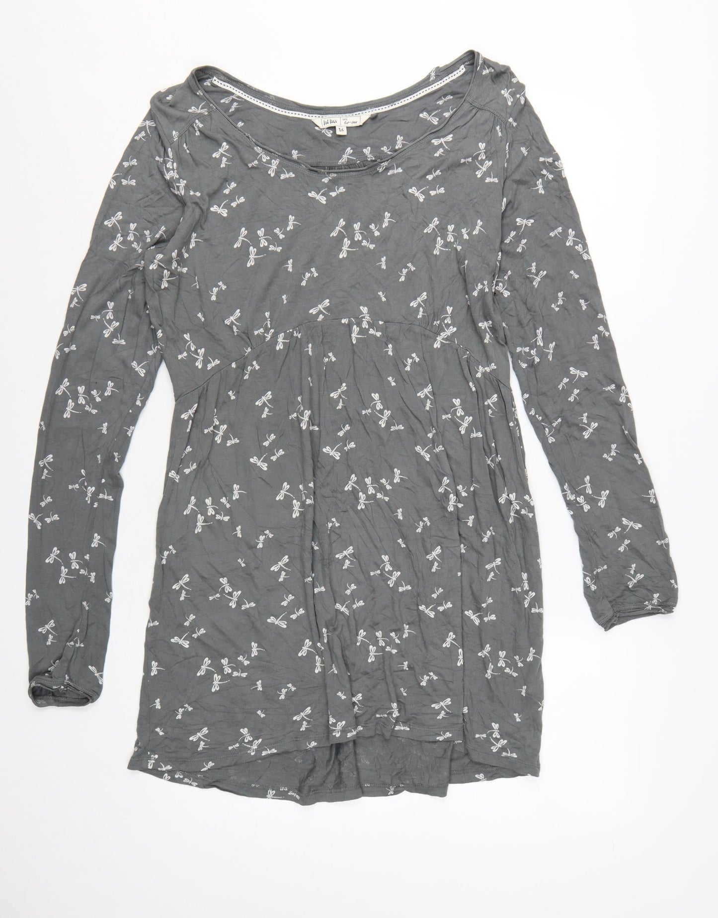 Fat Face Womens Grey Long Sleeve A-Line Dress Size 16