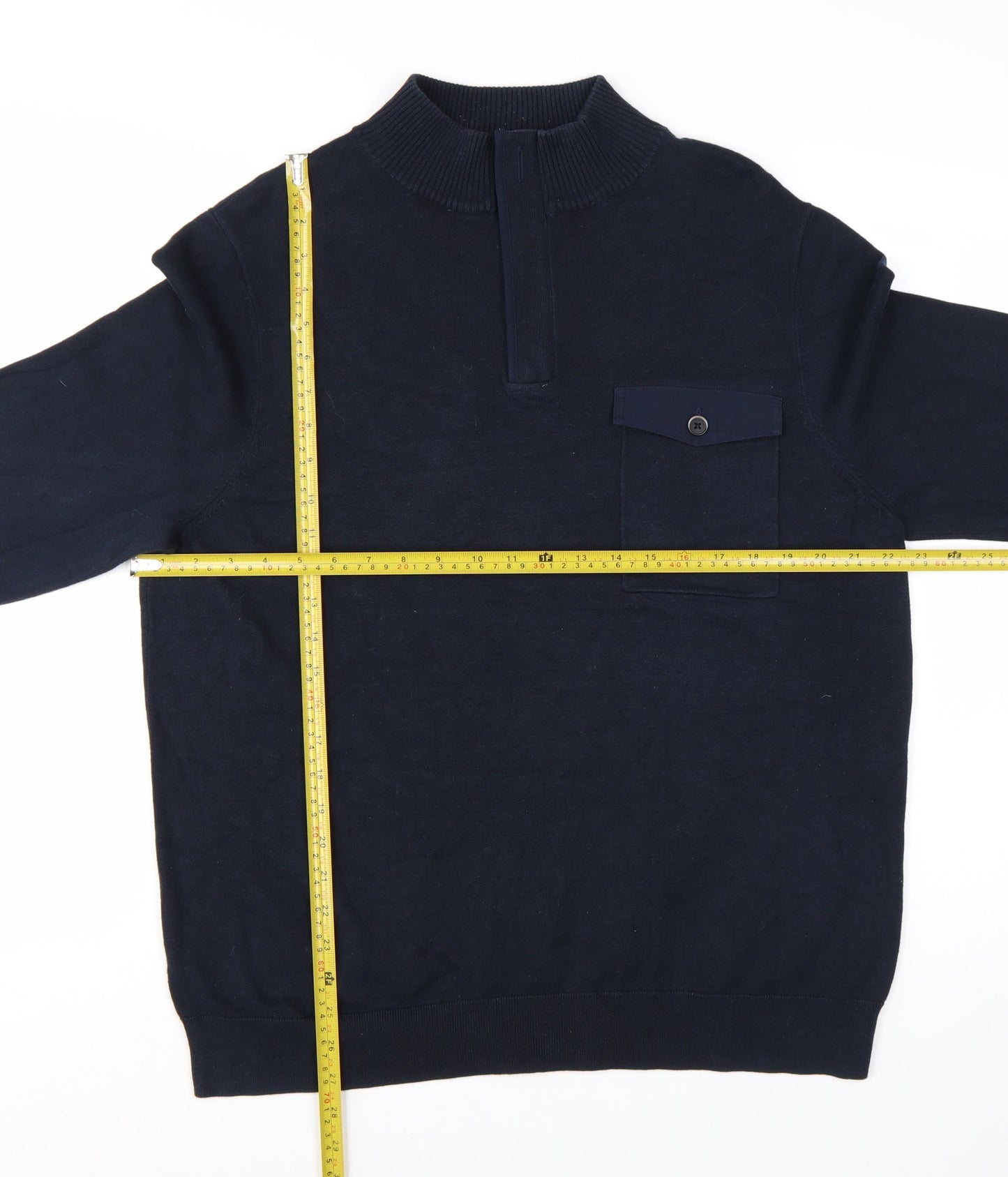 White Stuff Men's Blue 2XL Half Zip High Neck Cotton Jumper