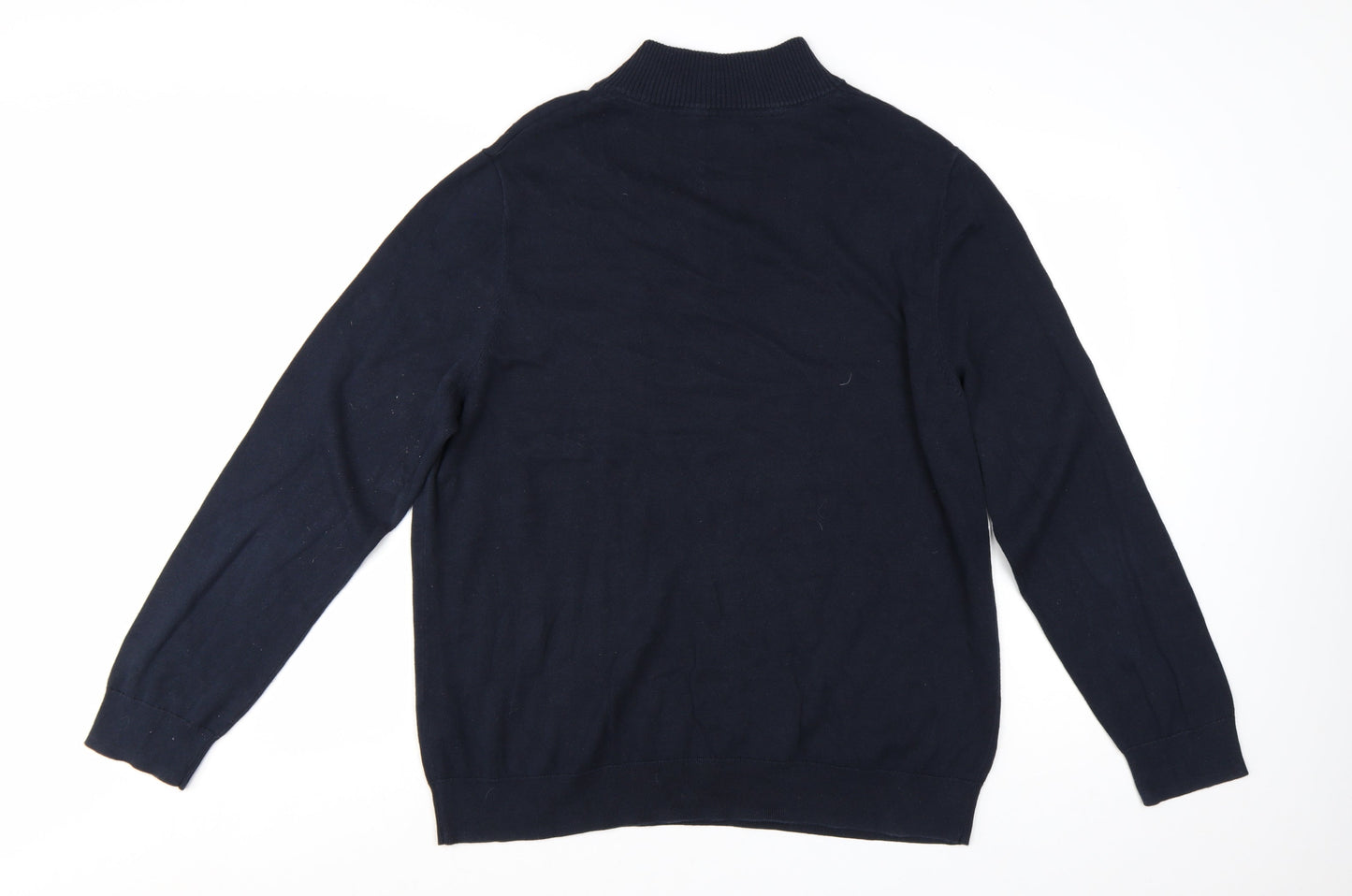 White Stuff Men's Blue 2XL Half Zip High Neck Cotton Jumper