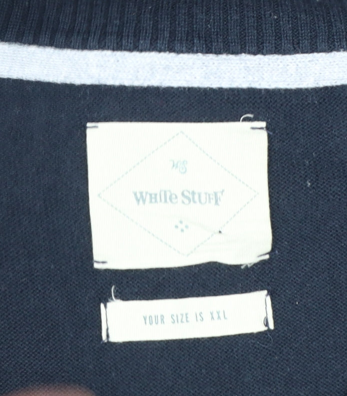 White Stuff Men's Blue 2XL Half Zip High Neck Cotton Jumper