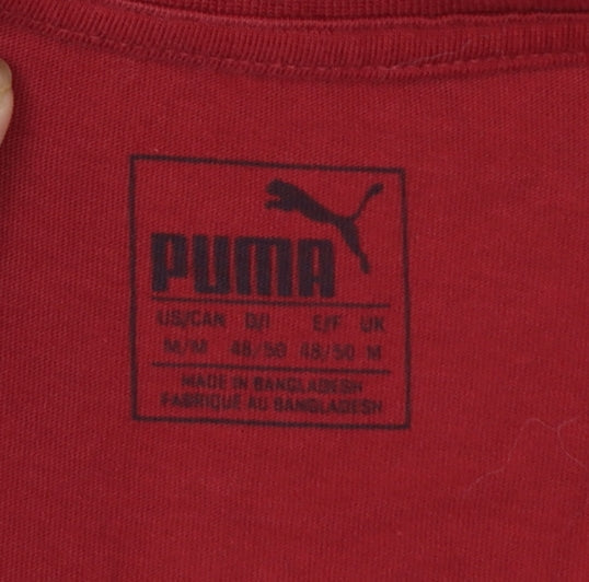 Puma Men's Red Crew Neck Graphic Sports Cotton T-Shirt M