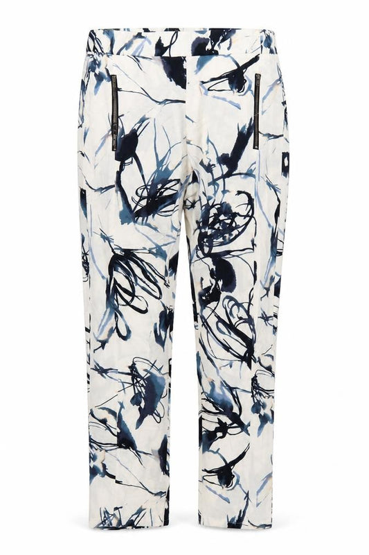 NU Denmark Womens White Blue Abstract Print Trousers Size 12