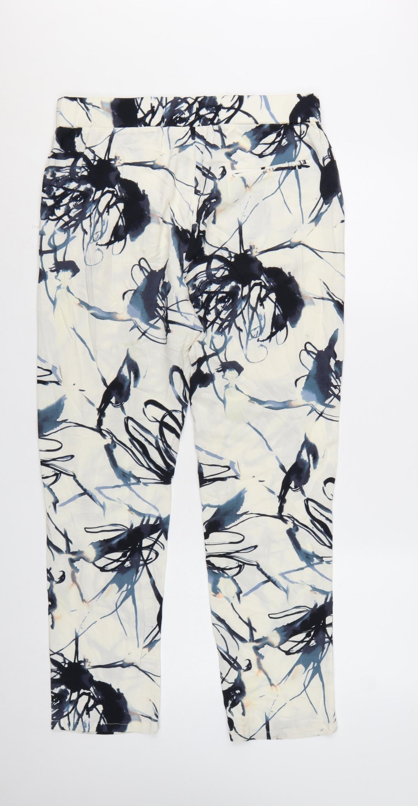 NU Denmark Womens White Blue Abstract Print Trousers Size 12