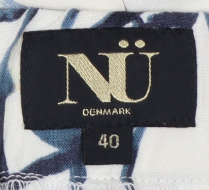 NU Denmark Womens White Blue Abstract Print Trousers Size 12