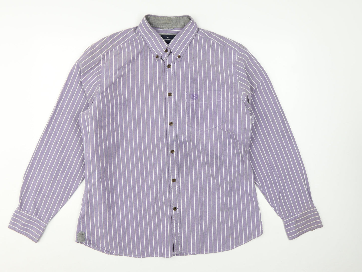 Marks and Spencer Blue Harbour Men's Purple Striped Slim Fit Long Sleeve Cotton Shirt Size L