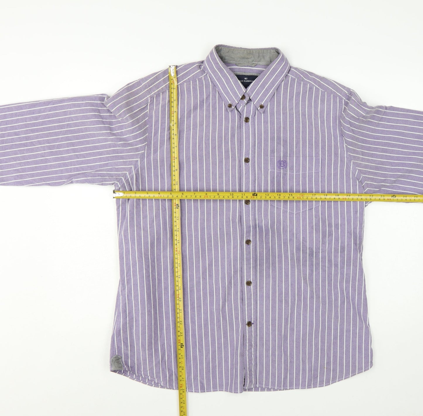 Marks and Spencer Blue Harbour Men's Purple Striped Slim Fit Long Sleeve Cotton Shirt Size L