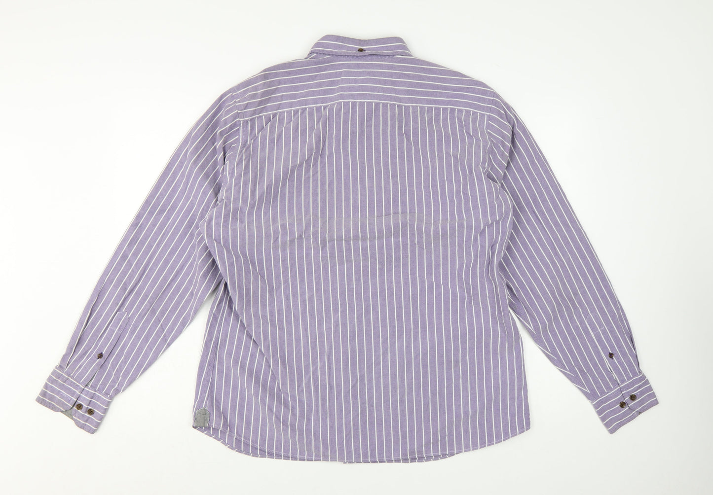 Marks and Spencer Blue Harbour Men's Purple Striped Slim Fit Long Sleeve Cotton Shirt Size L