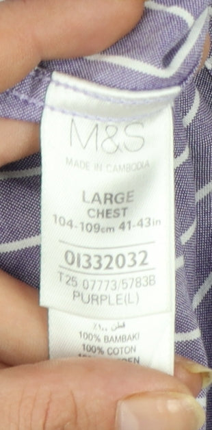 Marks and Spencer Blue Harbour Men's Purple Striped Slim Fit Long Sleeve Cotton Shirt Size L