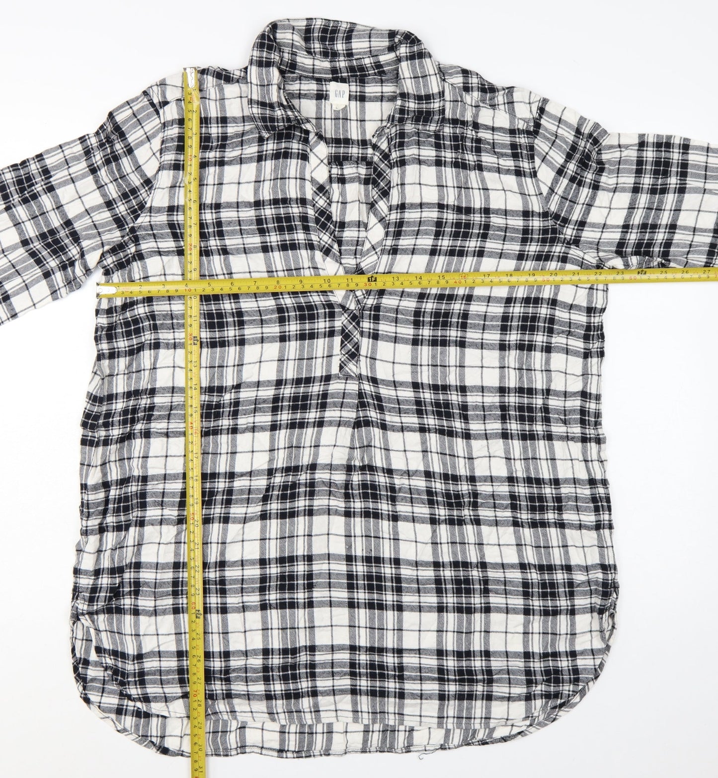 GAP Womens Black Plaid Long Sleeve Rayon Button-Up Shirt Size L