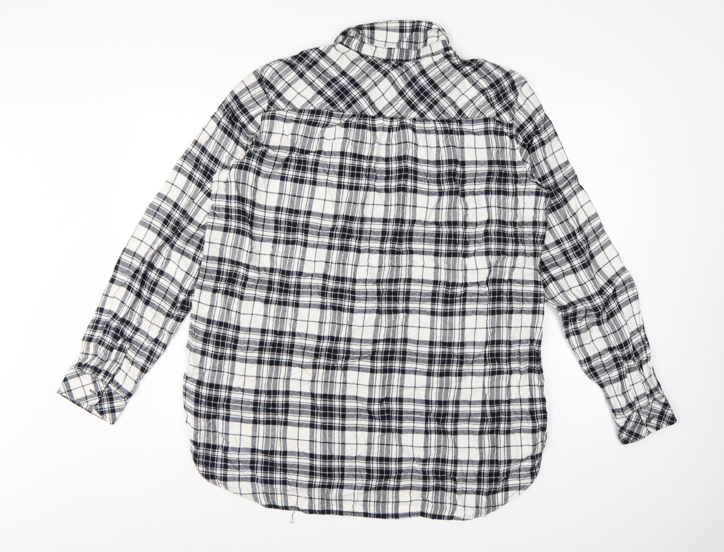 GAP Womens Black Plaid Long Sleeve Rayon Button-Up Shirt Size L