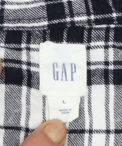 GAP Womens Black Plaid Long Sleeve Rayon Button-Up Shirt Size L