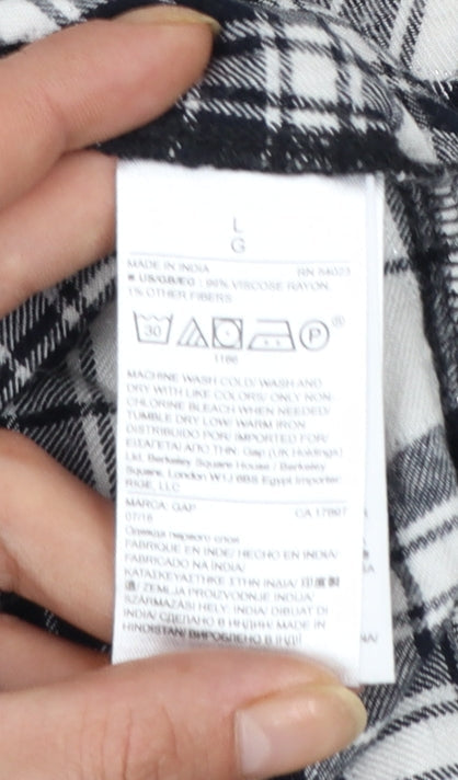 GAP Womens Black Plaid Long Sleeve Rayon Button-Up Shirt Size L