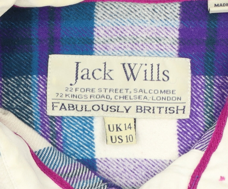 Jack Wills Women's Multicoloured Flannel Check Button-Up Shirt UK14