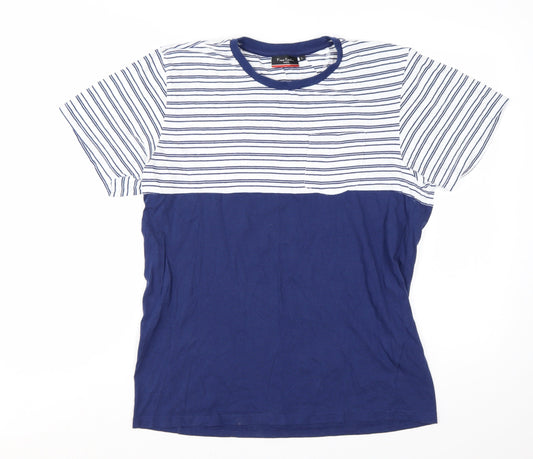 Pierre Cardin Men’s Blue Striped Crew Neck Cotton T-Shirt Size L