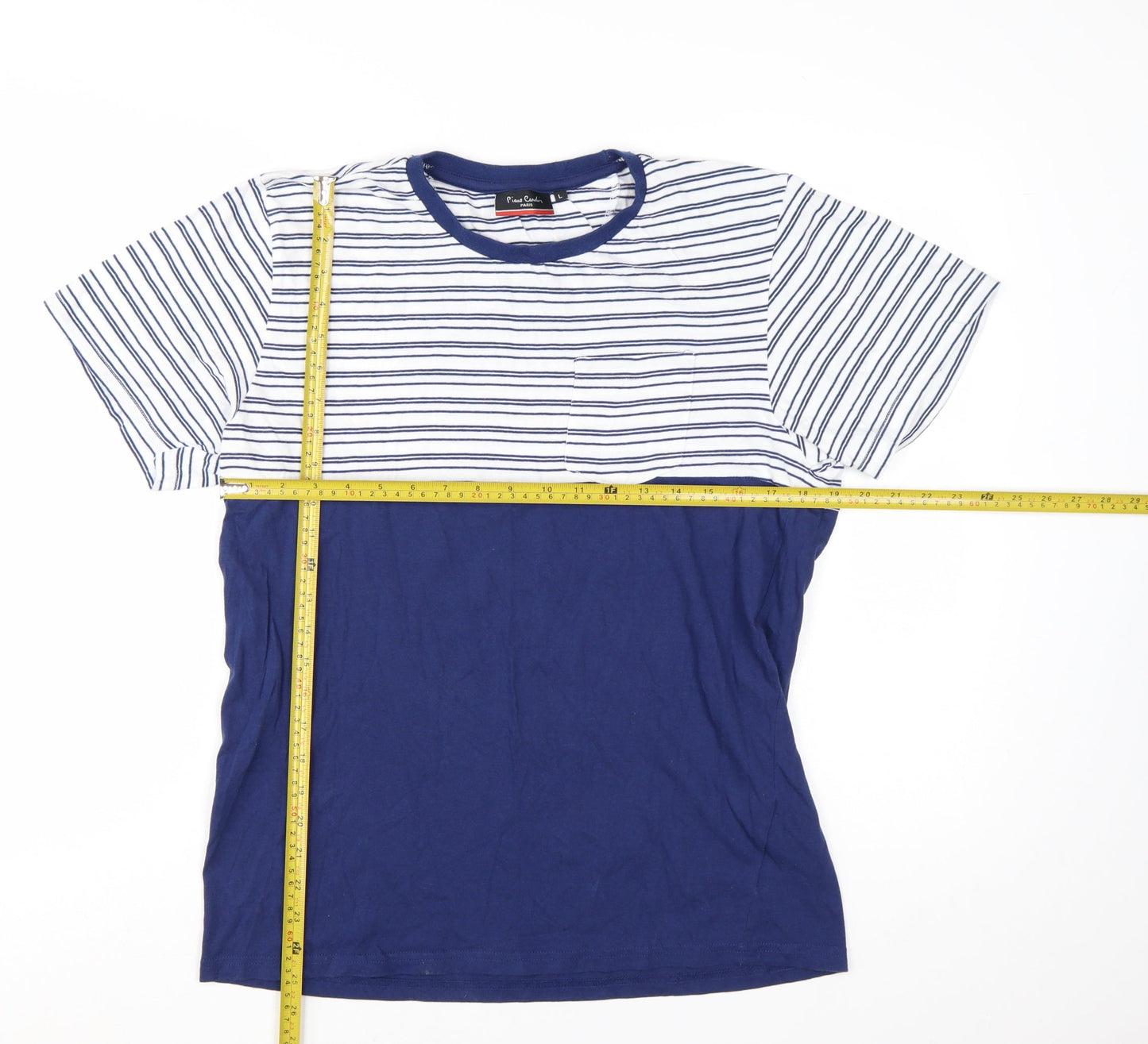 Pierre Cardin Men’s Blue Striped Crew Neck Cotton T-Shirt Size L