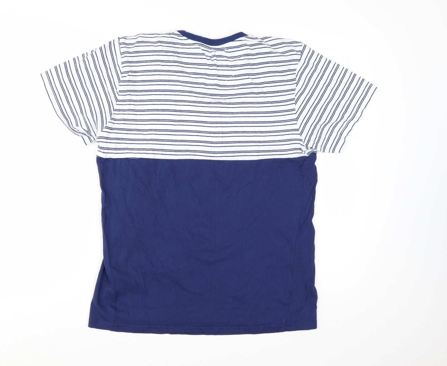 Pierre Cardin Men’s Blue Striped Crew Neck Cotton T-Shirt Size L