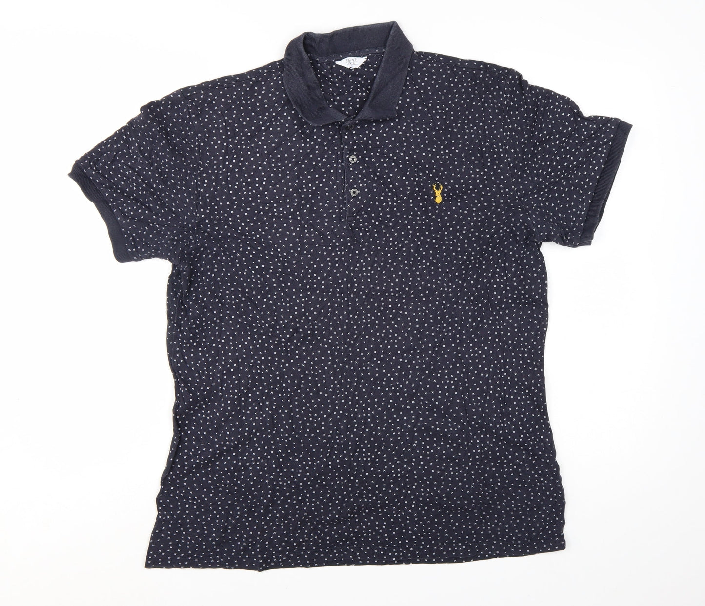 Next Men’s Blue Polka Dot Cotton Polo Shirt Size Large