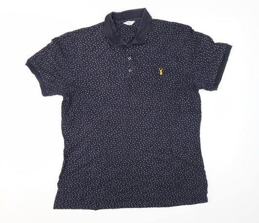 Next Men’s Blue Polka Dot Cotton Polo Shirt Size Large