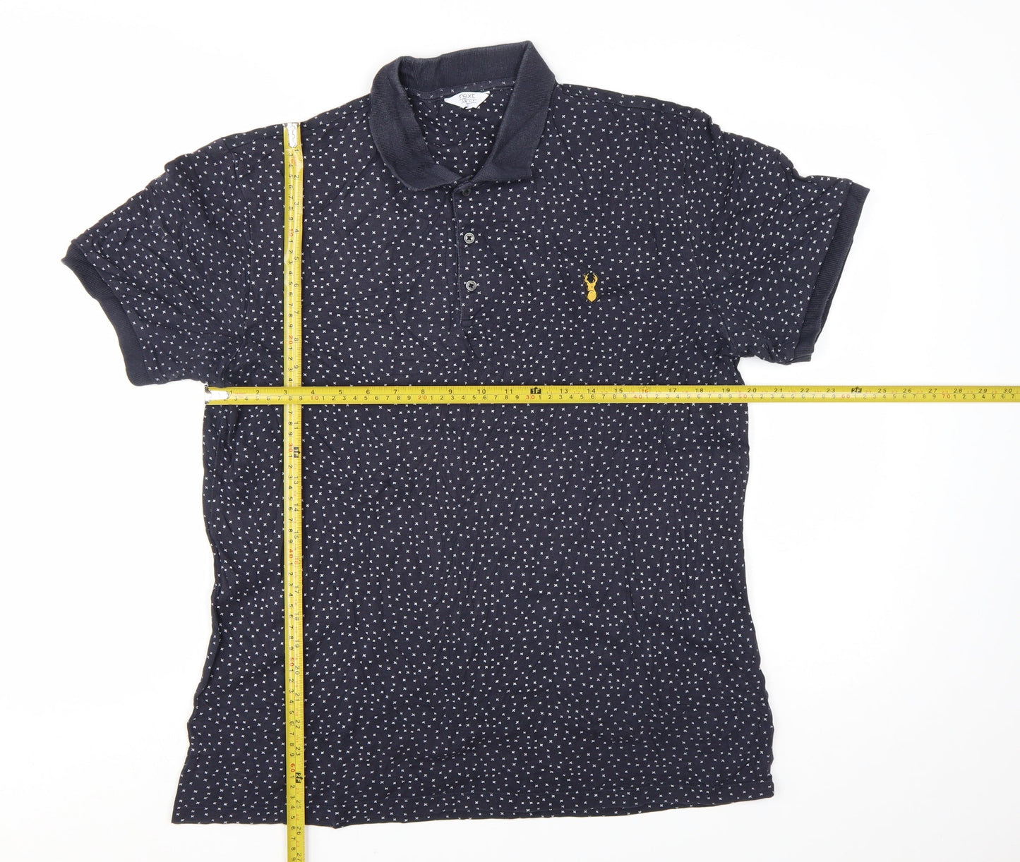 Next Men’s Blue Polka Dot Cotton Polo Shirt Size Large
