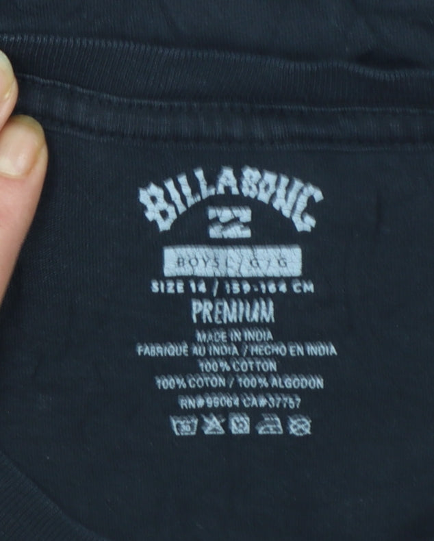 Billabong Boys Black Cotton Logo Graphic Short Sleeve T-Shirt Size 14 Years