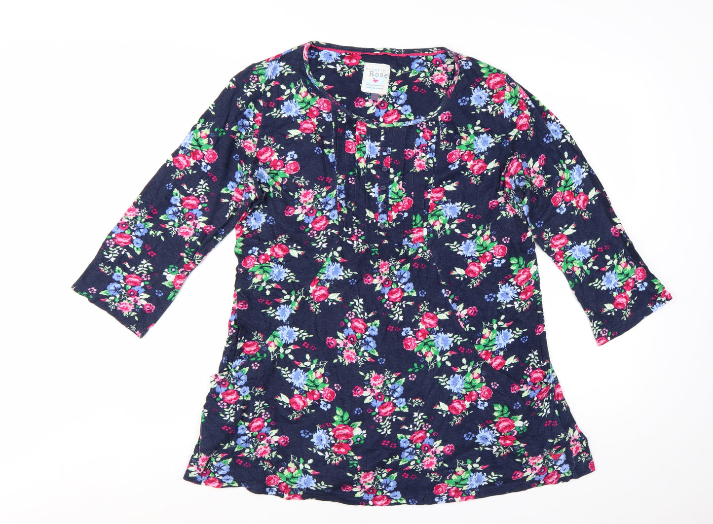 Country Rose Women's Multicoloured Floral Cotton 3/4 Sleeve Tunic Blouse M