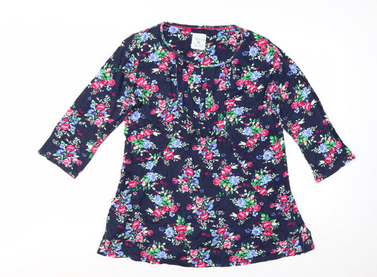 Preloved Country Rose Women's Multicoloured Floral Cotton 3/4 Sleeve Tunic Blouse M - Front