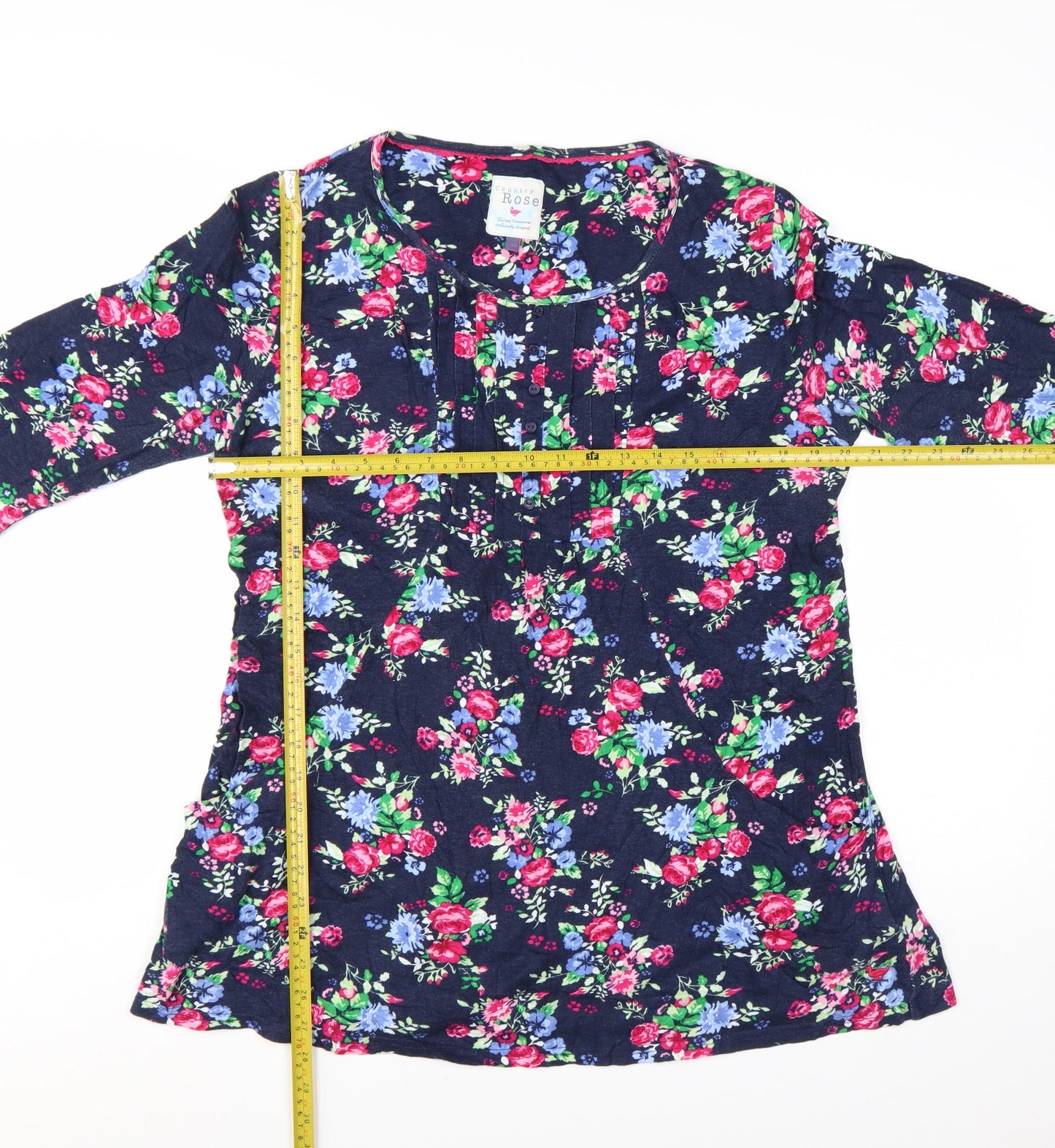 Country Rose Women's Multicoloured Floral Cotton 3/4 Sleeve Tunic Blouse M