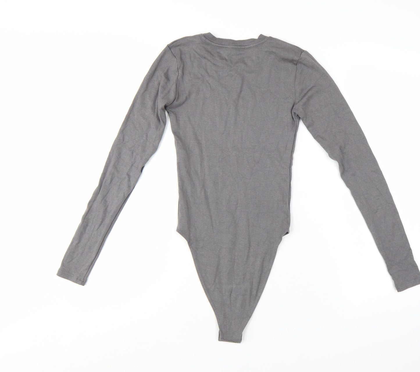 ZARA Women Grey Long Sleeve Bodysuit Size S Cotton Blend Stretch