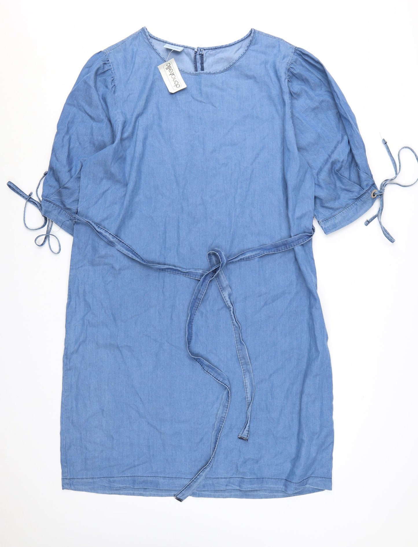 Donatella Women's Blue Knee Length Shift Dress Size 18 Belted Denim Style