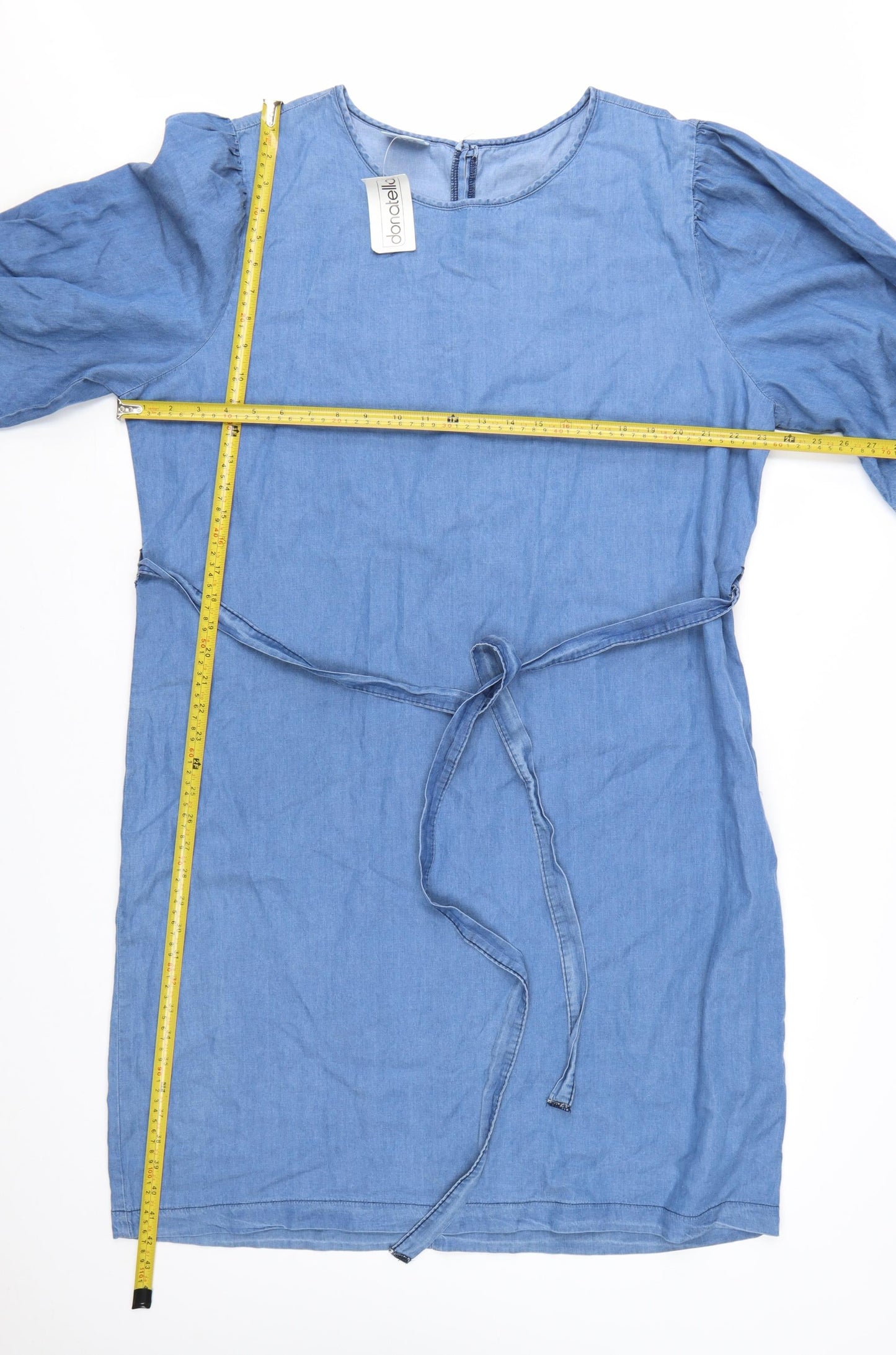 Donatella Women's Blue Knee Length Shift Dress Size 18 Belted Denim Style