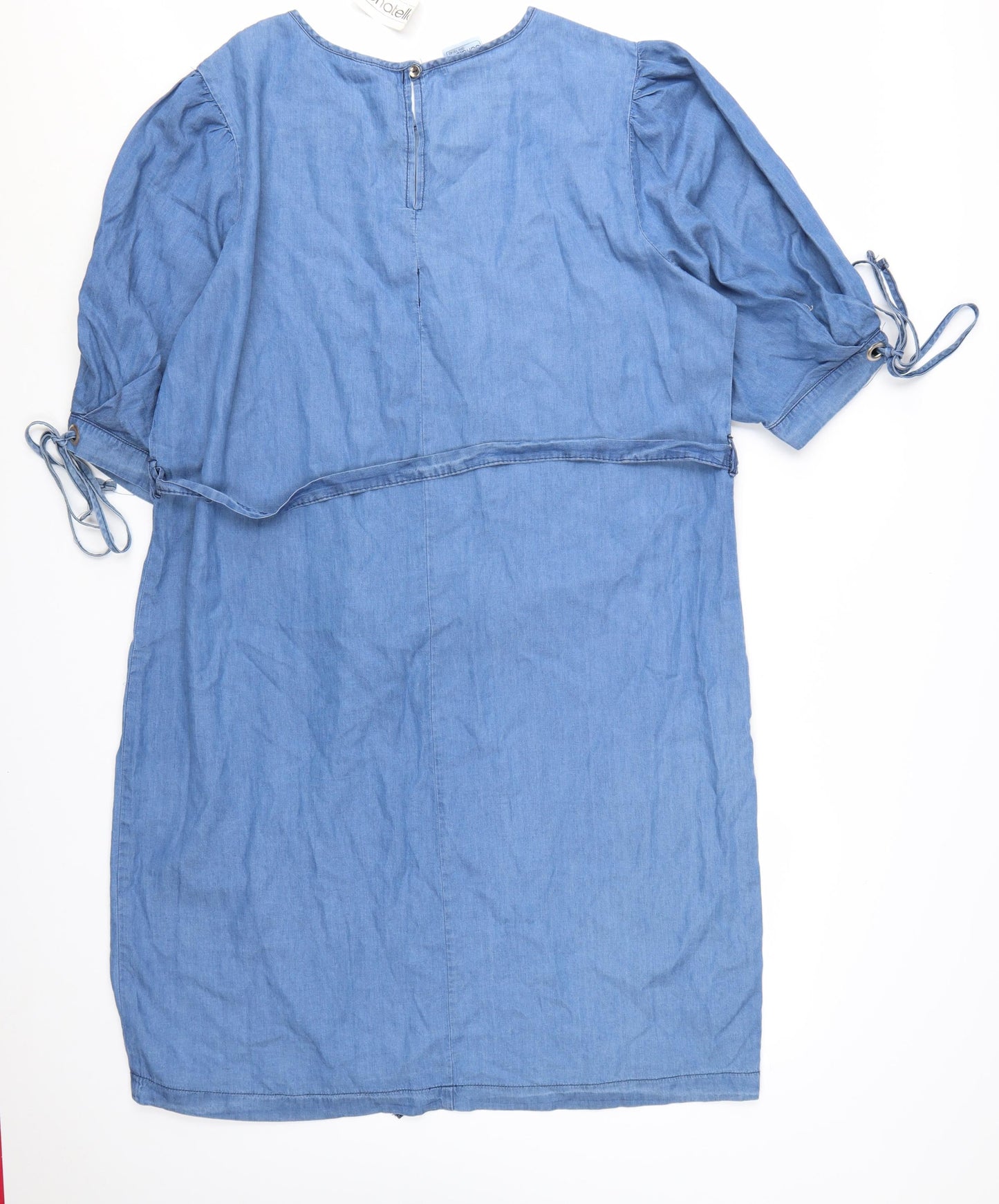 Donatella Women's Blue Knee Length Shift Dress Size 18 Belted Denim Style
