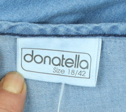 Donatella Women's Blue Knee Length Shift Dress Size 18 Belted Denim Style