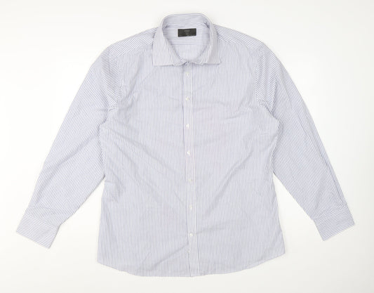 Marks and Spencer Men’s Blue Striped Slim Fit 17.5in Dress Shirt