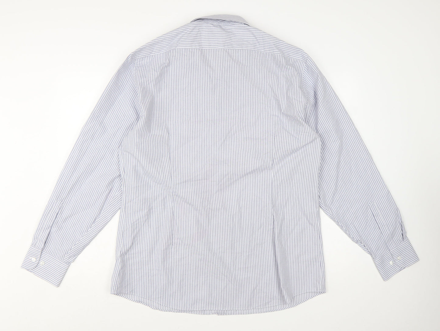 Marks and Spencer Men’s Blue Striped Slim Fit 17.5in Dress Shirt