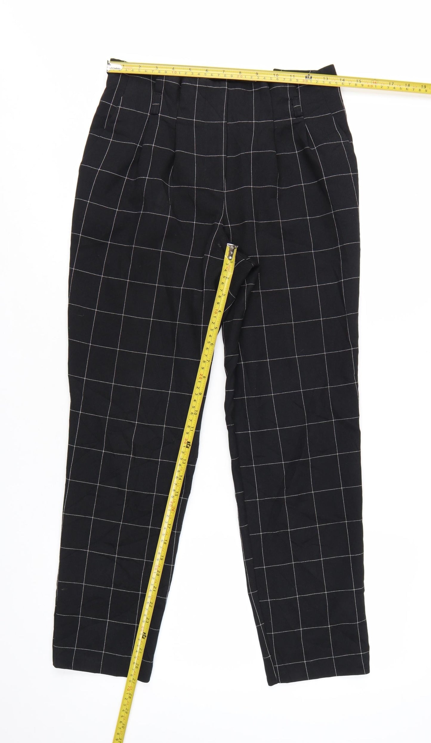 Miss Selfridge Womens Black Check Tapered Trousers Size 6