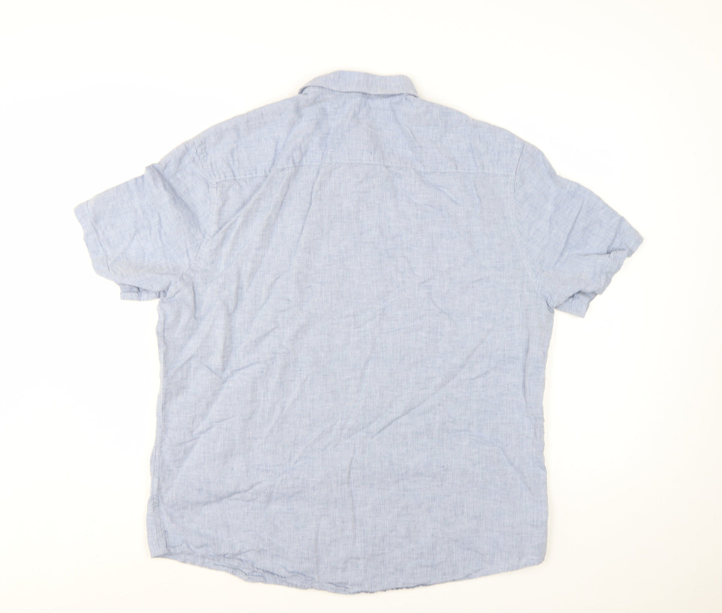 Marks and Spencer Men's Blue Linen Blend Short Sleeve Shirt XL Regular Fit