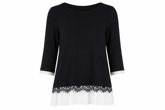 Wallis Women’s Black Lace Hem Tunic Blouse UK 8 Viscose Mix 3/4 Sleeve