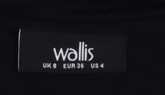 Wallis Women’s Black Lace Hem Tunic Blouse UK 8 Viscose Mix 3/4 Sleeve