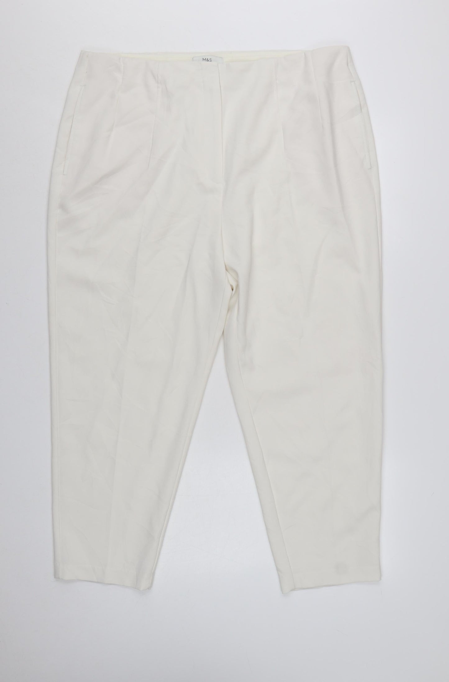 Marks and Spencer Women Ivory Trousers Size 20 Regular Polyester Blend Smart Style