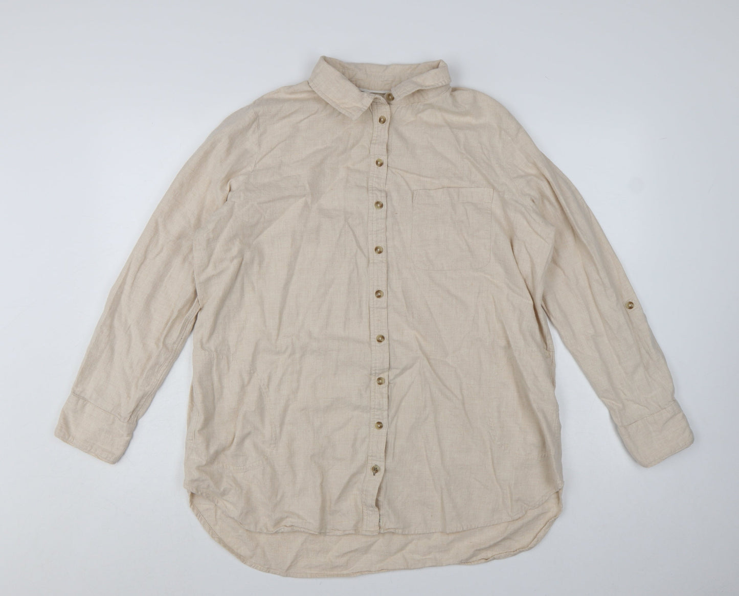 Fat Face Womens Beige Button-Up Long Sleeve Cotton Shirt Size 16