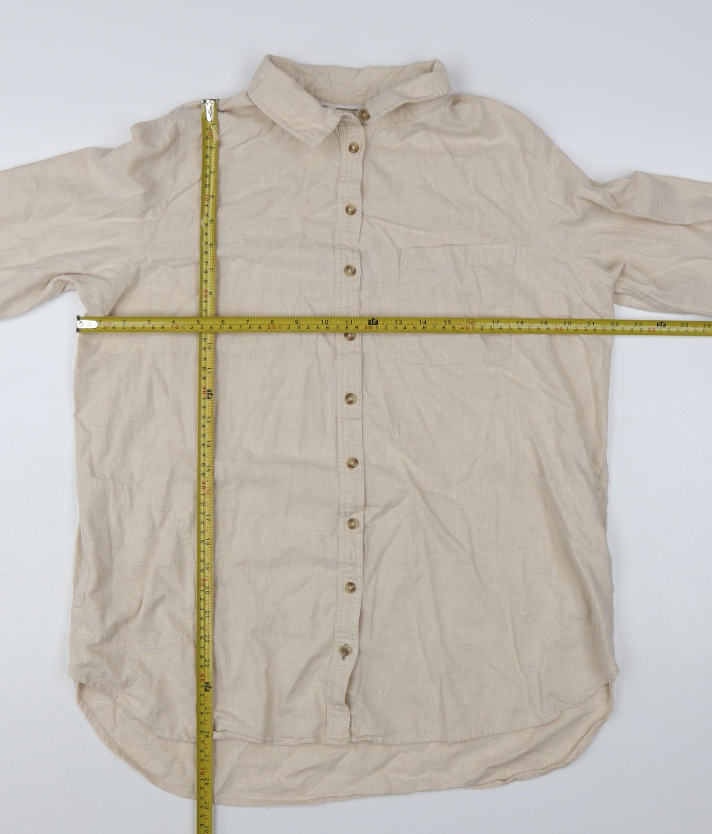 Fat Face Womens Beige Button-Up Long Sleeve Cotton Shirt Size 16