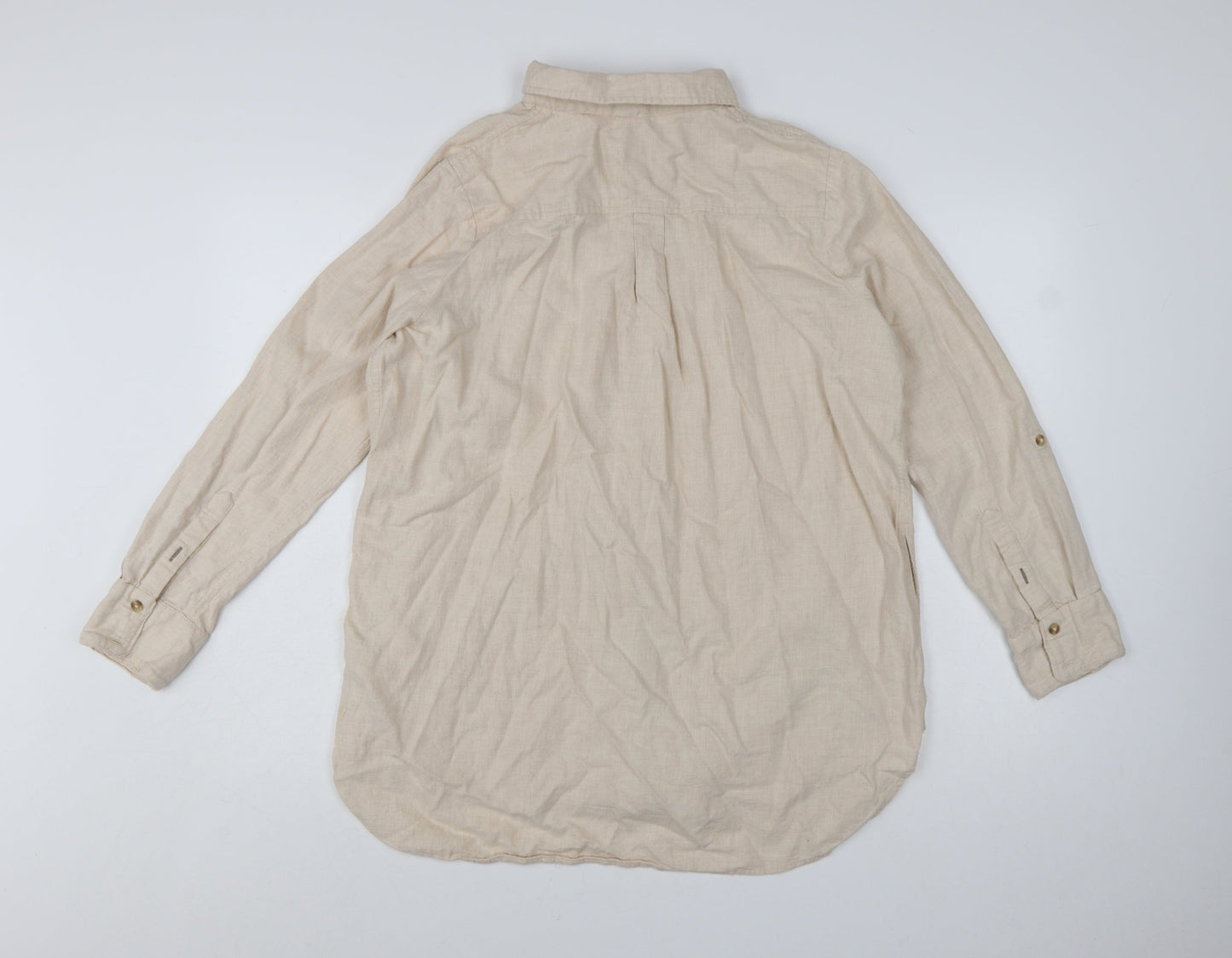 Fat Face Womens Beige Button-Up Long Sleeve Cotton Shirt Size 16
