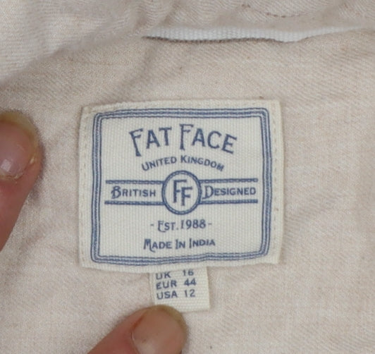 Fat Face Womens Beige Button-Up Long Sleeve Cotton Shirt Size 16