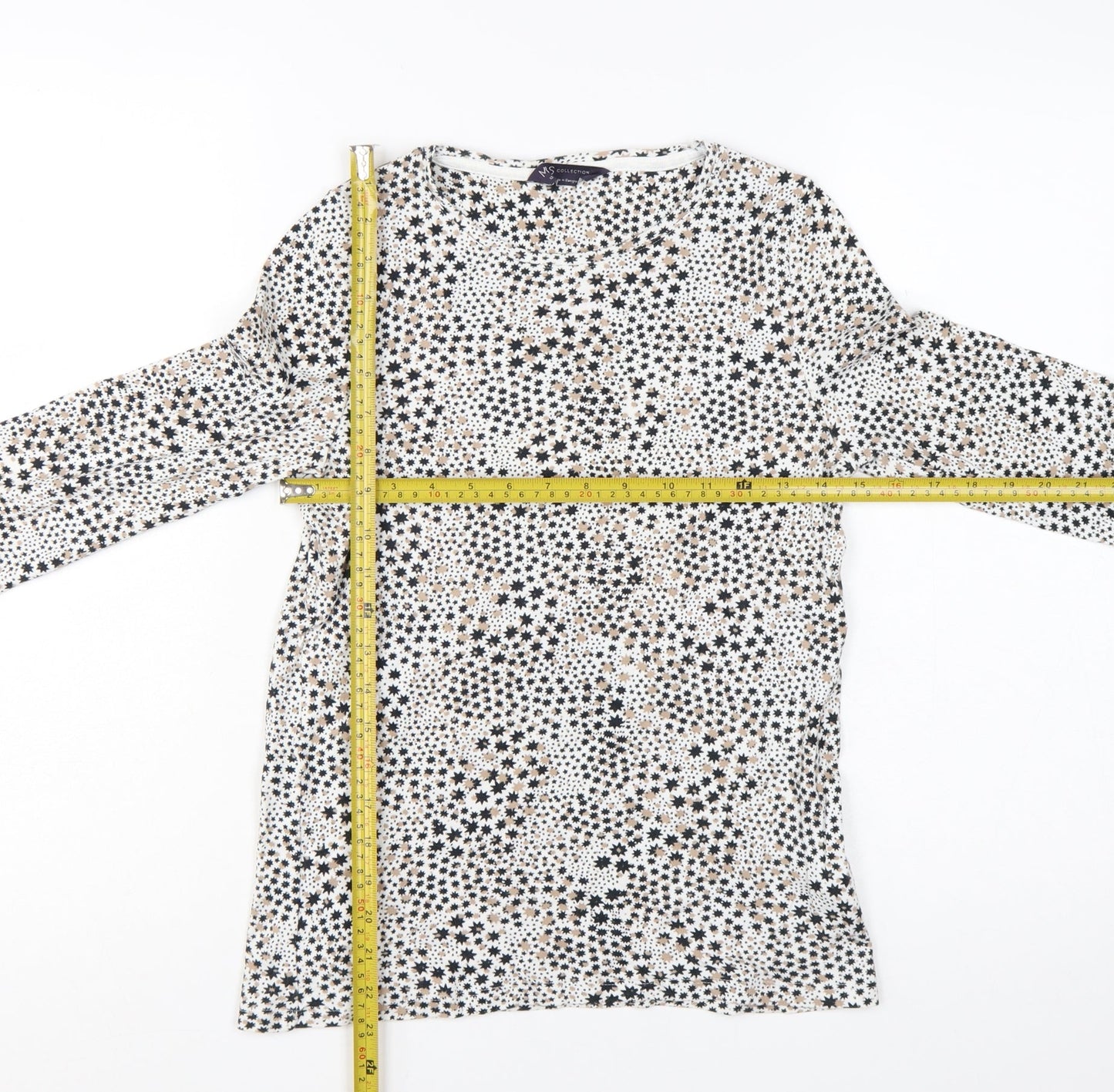 Marks and Spencer Womens Multicoloured Star Print Cotton Long Sleeve T-Shirt Size 12
