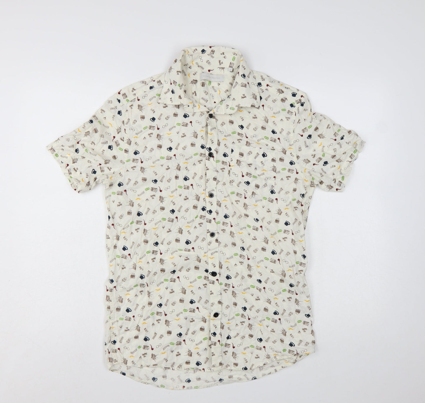Tailored Originals Men's White Graphic Print Cotton Short Sleeve Shirt M