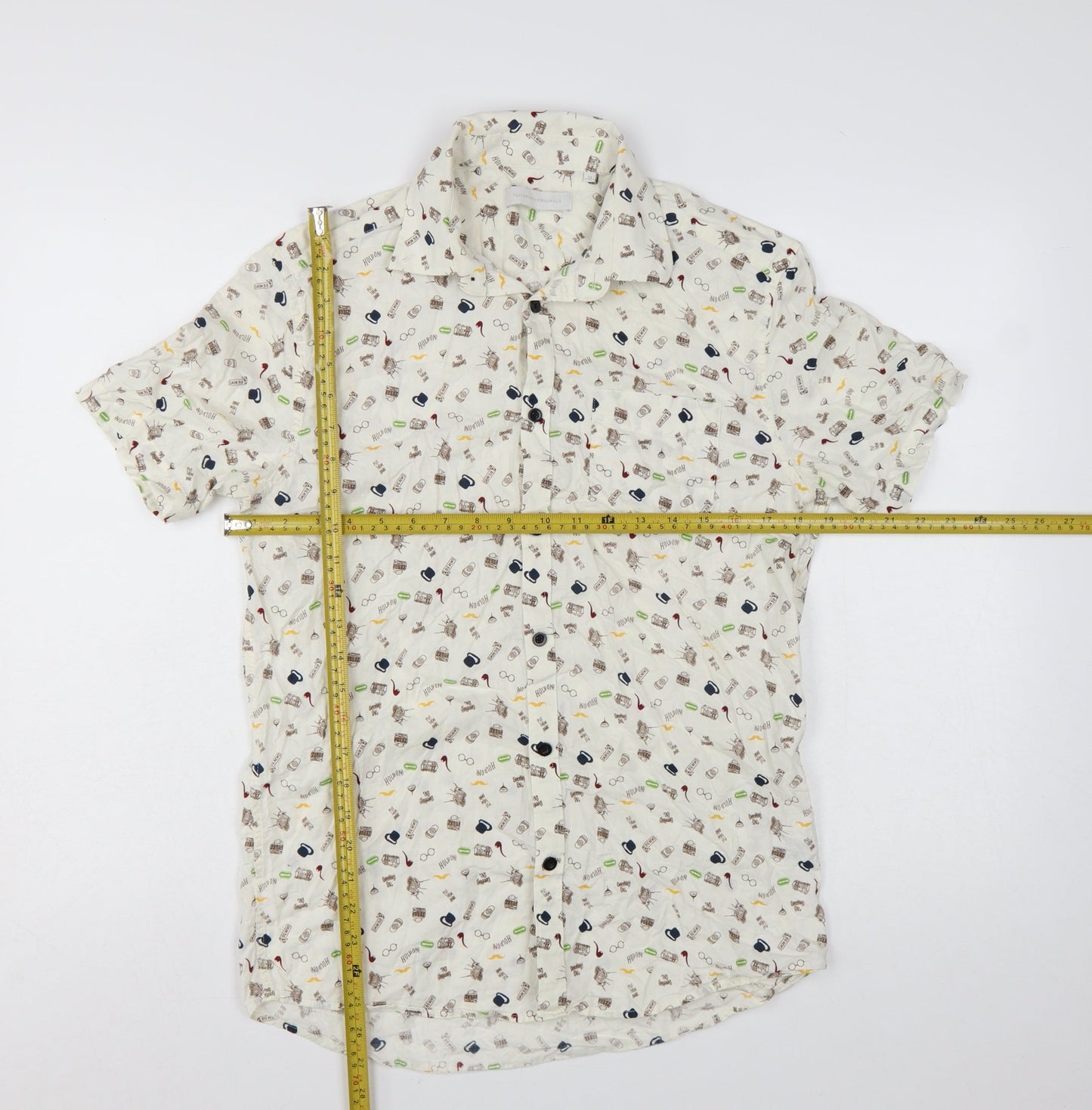 Tailored Originals Men's White Graphic Print Cotton Short Sleeve Shirt M