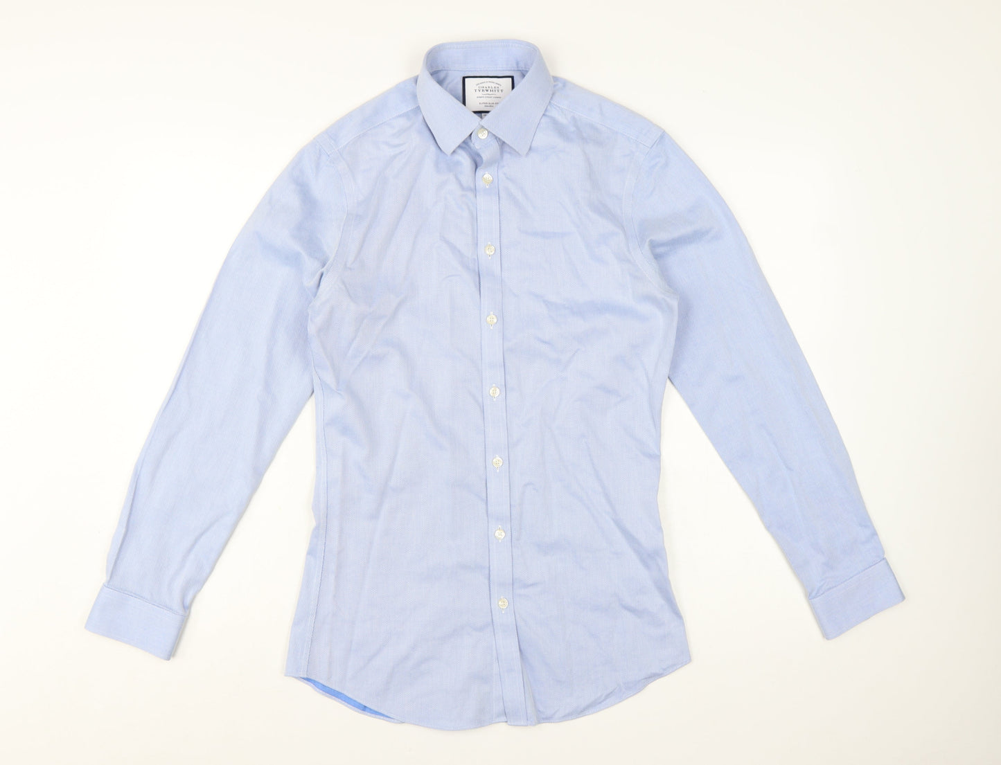Charles Tyrwhitt Men's Blue 14.5 Super Slim Fit Non-Iron Cotton Dress Shirt