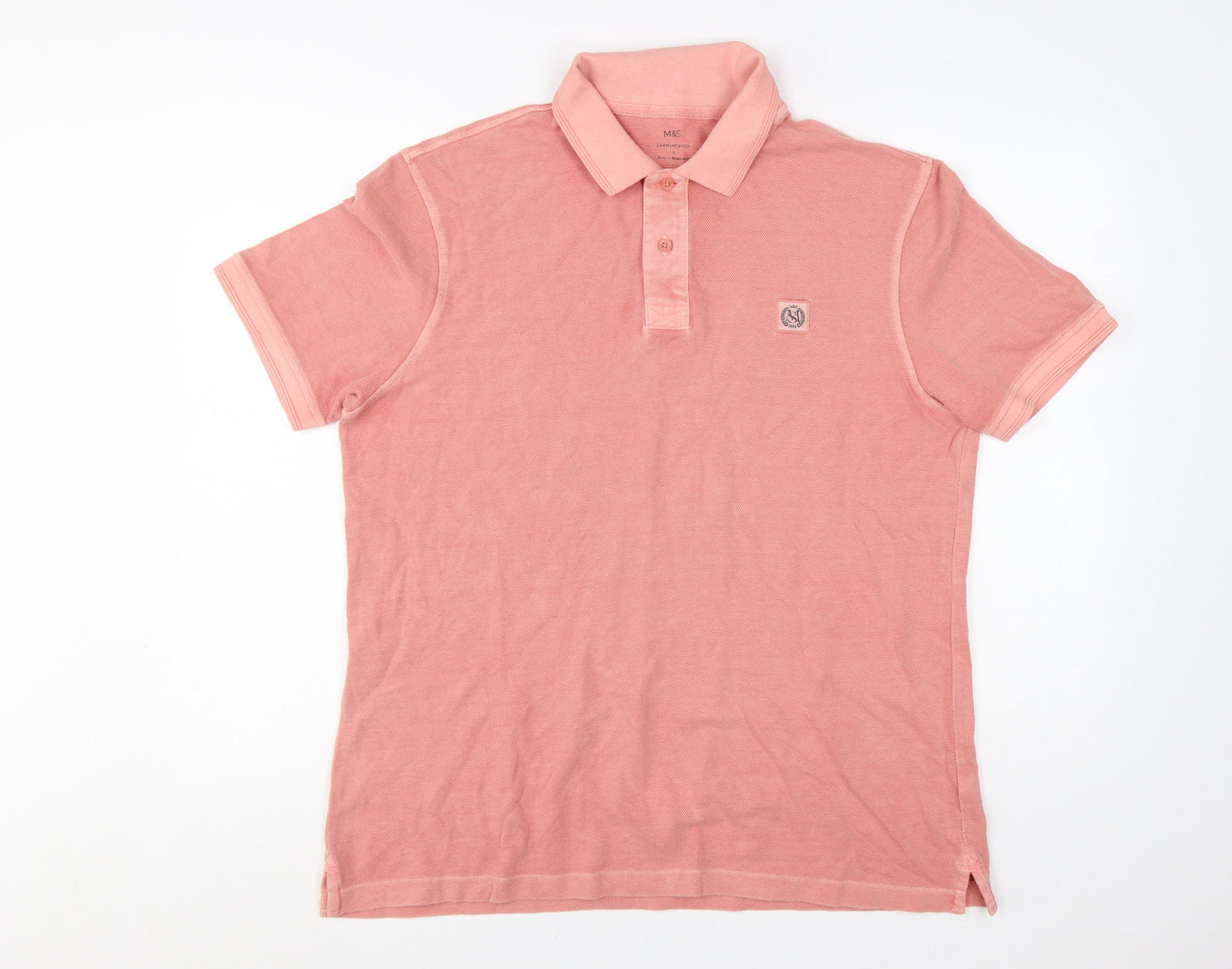 Marks and Spencer Men's Pink Cotton Polo Shirt Size L Regular