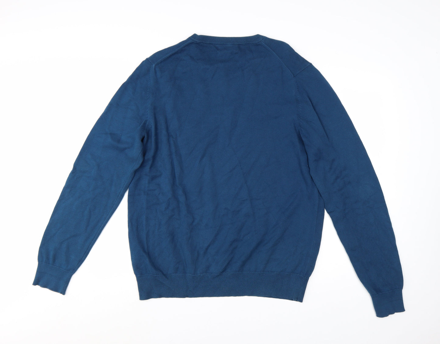 Marks and Spencer Men's Blue Cotton Crew Neck Jumper L